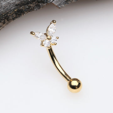 Detail View 1 of Golden Butterfly Glam Prong Set Sparkle Curved Barbell-Clear Gem